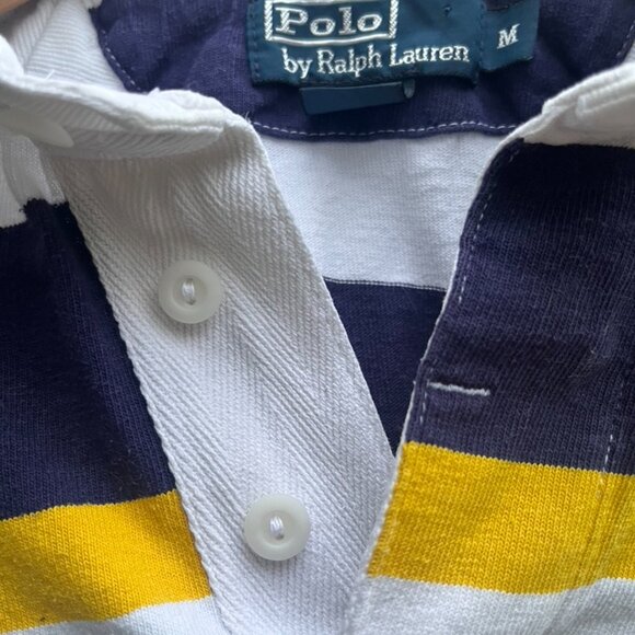 Vintage Polo Ralph Lauren Striped Rugby Shirt 90s Blue Yellow White Sz M - Picture 9 of 14
